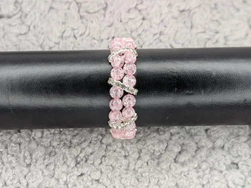Hårsnodd S rosa glaspärlor med Silver – Ryttarsmycken